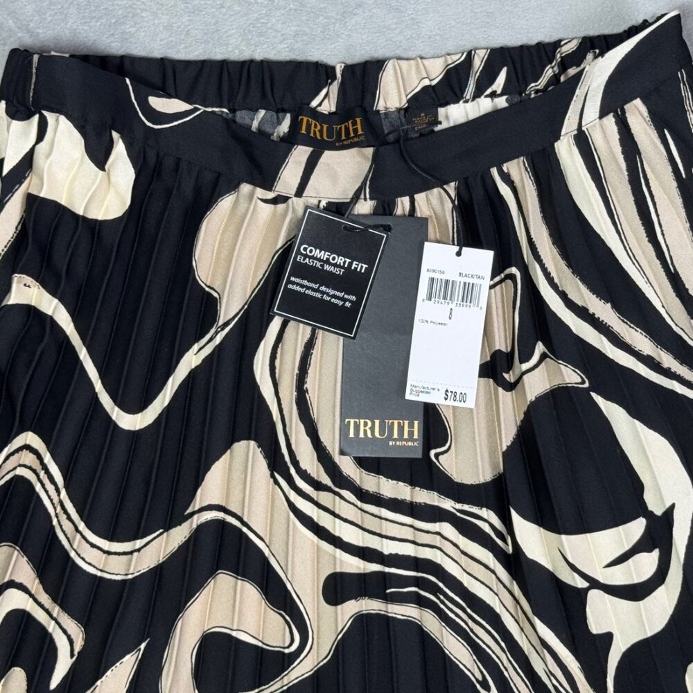 Truth By Republic Black Abstract Print Pleated Midi Skirt - Picture 4 of 9